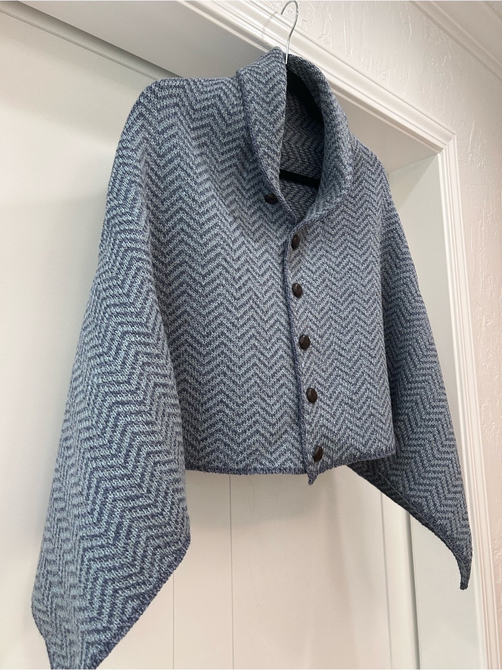 Blue Herringbone Button-Front Cape / Wrap - Picture 2 of 9